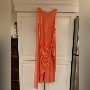 Comfortable salmon color dress - twist front is so flattering